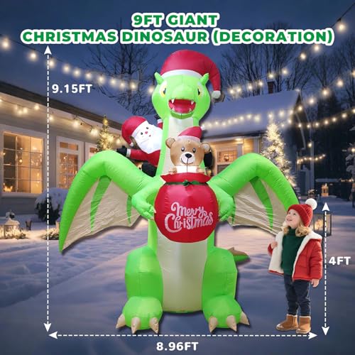 9FT Dinosaur Christmas Inflatable with Santa Riding & LED Lights - Outdoor Holiday Decor - Variation: Dinosaur