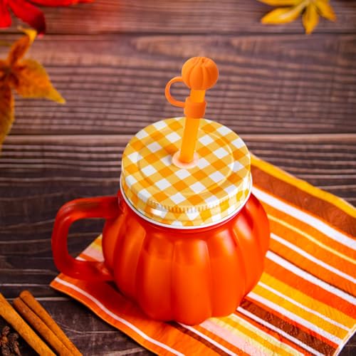 Fall Pumpkin Silicone Reusable Straw Cover Caps - Orange Pink, 4 Pack