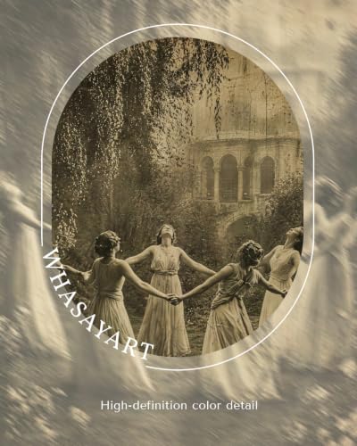 Witches Circle Dance Vintage Gold Framed Canvas Wall Art - 13x16 Inches