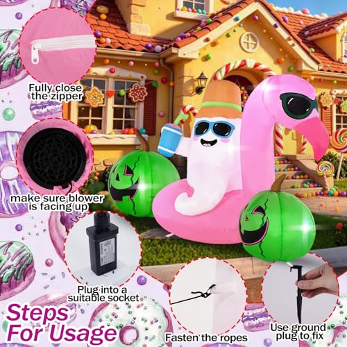 6FT Elf Flamingo Swimming Ring with LED Lights - Outdoor Inflatable Decoration