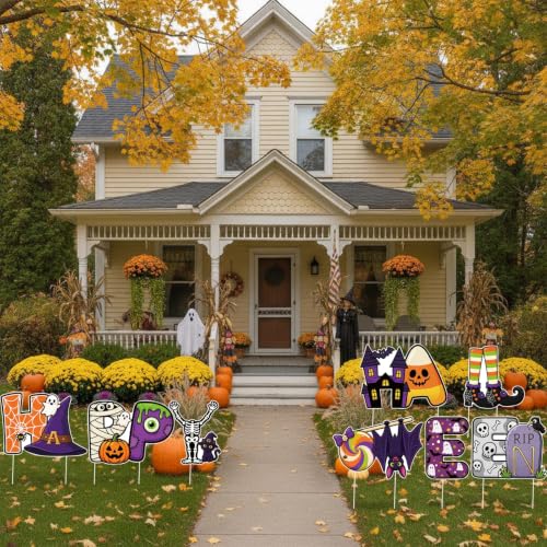 8 Pcs Halloween Yard Sign Set with Cartoon Designs - Outdoor Lawn Decorations