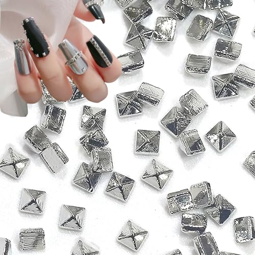 Silver Square Spire Nail Charms Set for Nail Art - 600pcs, 3 Sizes