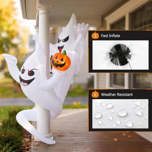 7FT Ghost and Tree Inflatable Halloween Yard Decor with LED Lights