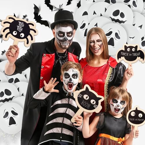 Halloween Ghost Faces Latex Balloons 12 Inch - Black White Pumpkin Ghost Party Decorations, 40Pcs