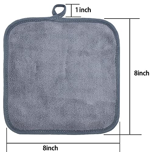 Reusable Microfiber Makeup Remover Cloths - 12 Pack Gray 8x8 Inch - Gentle Face Pads