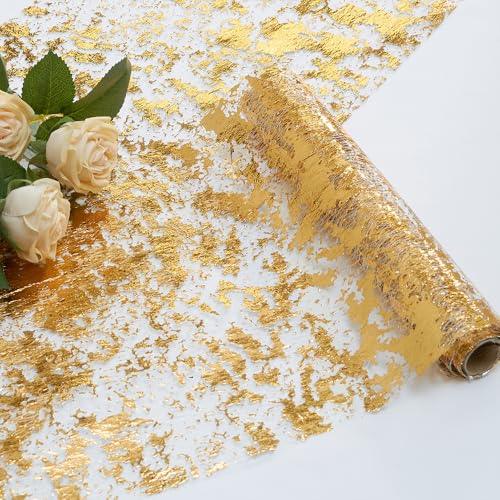 Gold Table Runner Set - 3 Pieces, 11 Inch x 33 Feet Glitter Metallic Decor