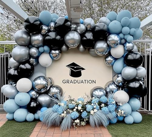 Blue Black Silver Balloon Garland Kit - Double Stuffed Latex Balloons for Birthday Wedding Graduation Baby Shower Party Decorations - Variation: Blue Black Silver