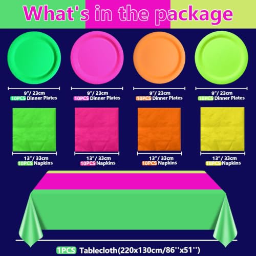 Glow in the Dark Party Supplies Set - Happy Birthday Variation - Serves 20