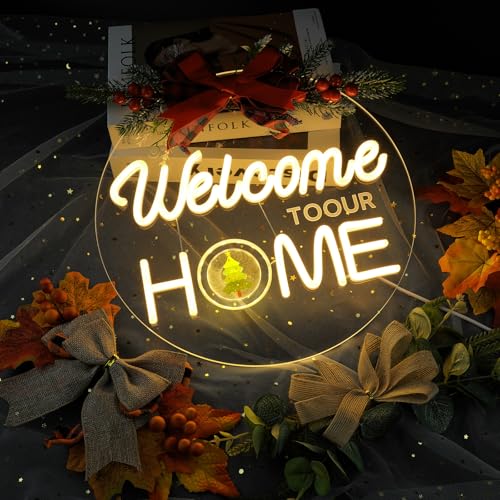 Welcome Home Neon Sign with Seasonal Wreaths & Icons - Front Door Decor - Variations Available