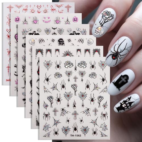 Halloween Nail Art Stickers - Pumpkin Ghost Bat Spider Design - 6 Sheets