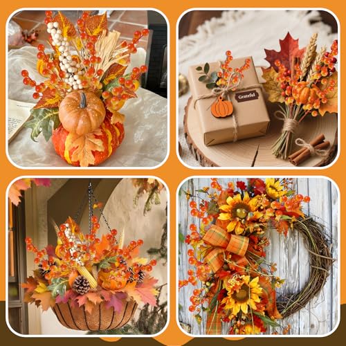 Artificial Berry Stems - Fall Holly Berries for Autumn & Thanksgiving Decor