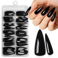 Black Long Stiletto Press-On Nails Kit with Glue & Accessories - 120pcs