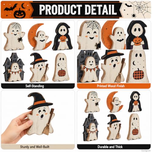 Indoor Halloween Ghost Decor Set - Rustic Wooden Ghost Signs for Haunted House & Fall Home Decor - Variation: Ghost
