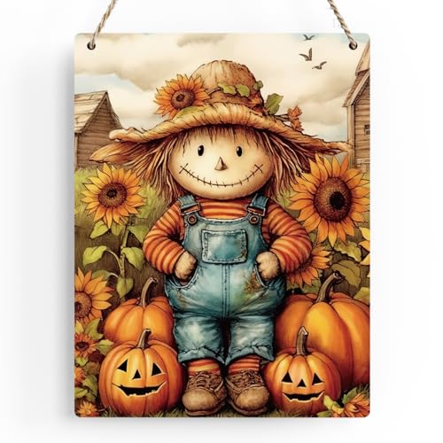 Autumn Wooden Hanging Sign - Fall Decor with Scarecrow Variation