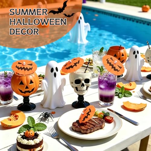 Halloween Pumpkin Cocktail Umbrellas Set - 100 Assorted Spooky Drink Picks