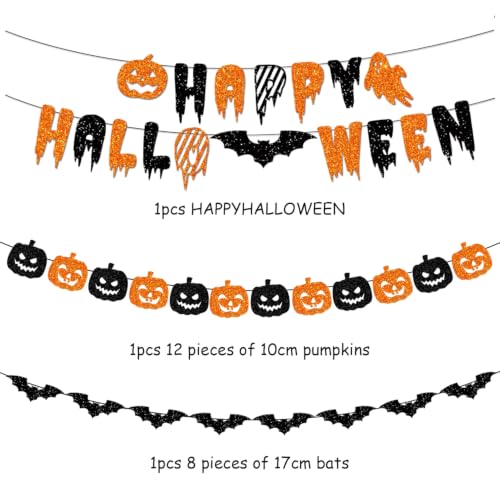 Halloween Wall & Ceiling Decorations Streamers Kit - Black, Orange, White - Indoor Party Decor
