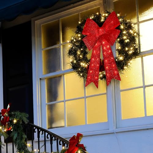 32-Inch 72 LED Christmas Tree Topper Red Bow Decor for Indoor Outdoor Holiday