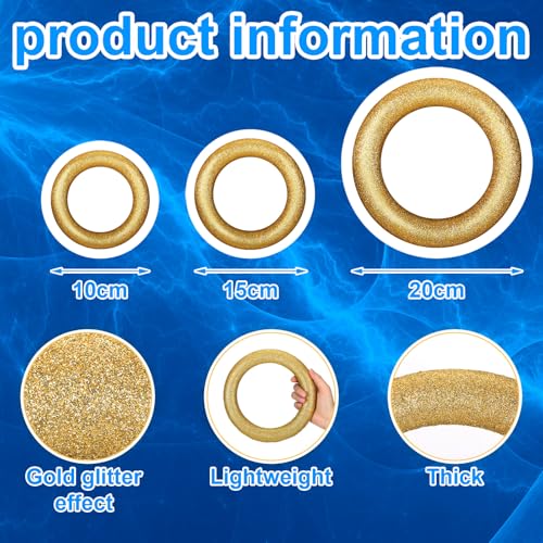 Gold Ring Party Decorations Set - 6 Glitter Foam Circles for Birthday Baby Shower Wedding - Variation 6