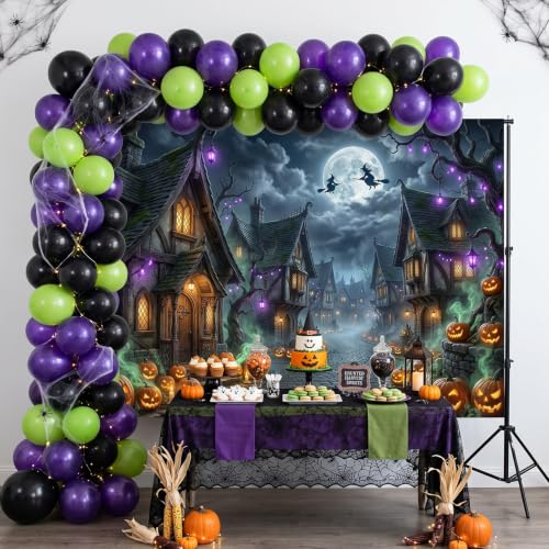 Halloween Backdrop Haunted House Pumpkin Banner for Party Photo Booth - 8x6ft (96x72 inch) - Spooky Decorations