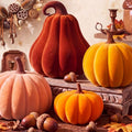 Fall Pumpkin Decor Set - Velvet Resin 3D Pumpkins for Indoor Autumn & Thanksgiving