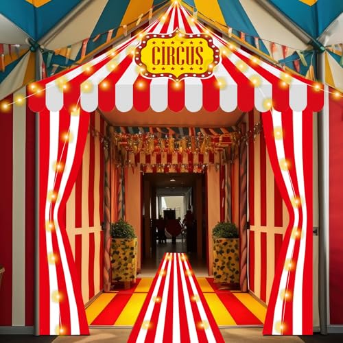 Lighted Carnival Entrance Decoration Set - Circus Party Supplies, Banners, Carpet & LED Lights