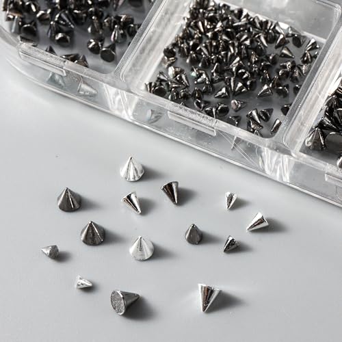 Mini Metal Punk Nail Art Studs Set - Gold & Black 3D Cone & Steel Balls