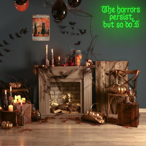 Green The Horrors Persist But So Do I Neon Sign Halloween Decor USB Dimmable
