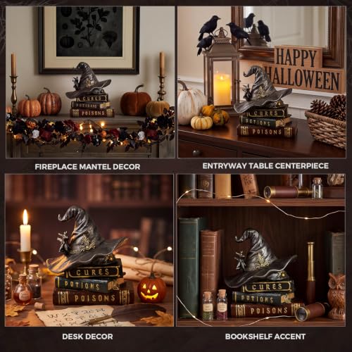 Halloween Witch Spellbook Decor with Wizard Hat - Spooky Tabletop Decor