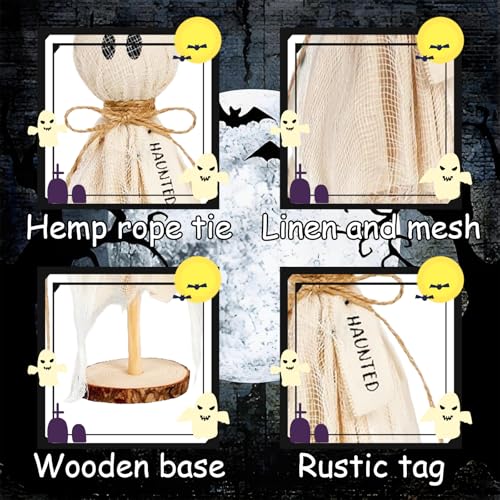 Set of 3 Rustic Wooden Ghost Halloween Decorations for Centerpiece and Mantel