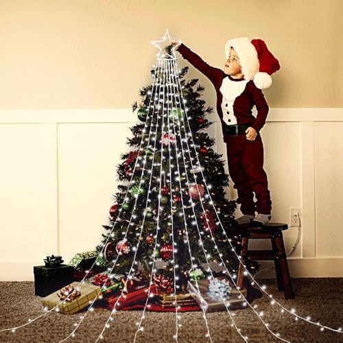 Christmas Star String Lights 320 LED 9x12Ft Outdoor Fairy Lights with 8 Modes - White Star Variation