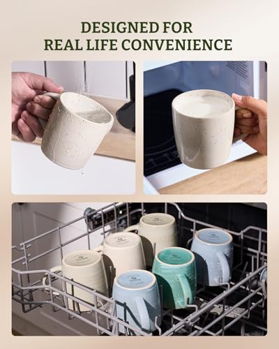 Meteor Creamy White Coffee Mug Set of 4 - 13 oz Ceramic Cups with Handle