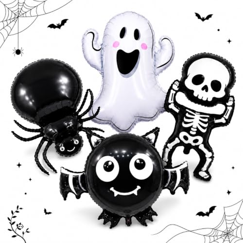 Halloween Balloon Set with Ghost Bat Skull and Spider Foil Balloons - Spooky Party Decorations