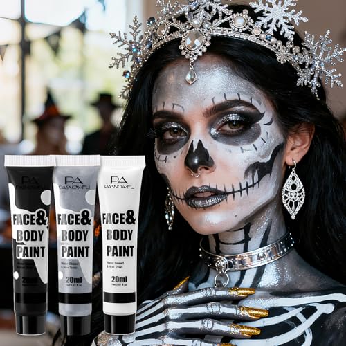 Halloween Water-Based Face Paint - Black White Silver - SFX Body Paint