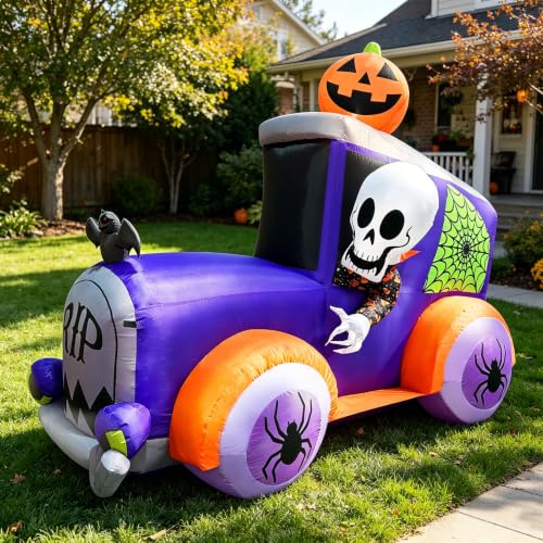 Inflatable Halloween Monster Truck Decoration with Skull Pumpkin & Spiders - Outdoor Lawn & Garden Decor