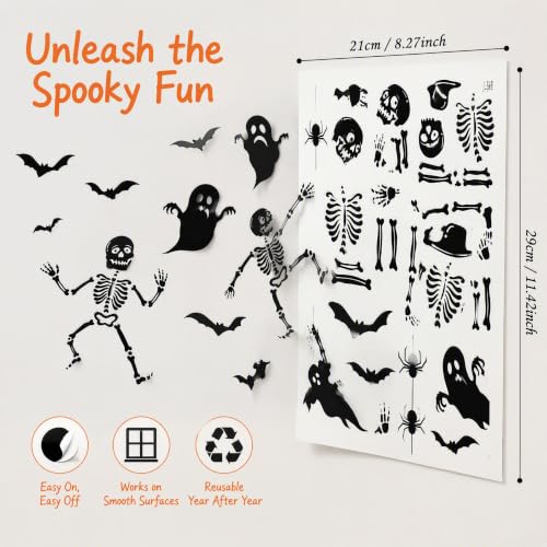 Halloween Skeleton Window Clings - Large Spooky Glass Stickers for Decorations