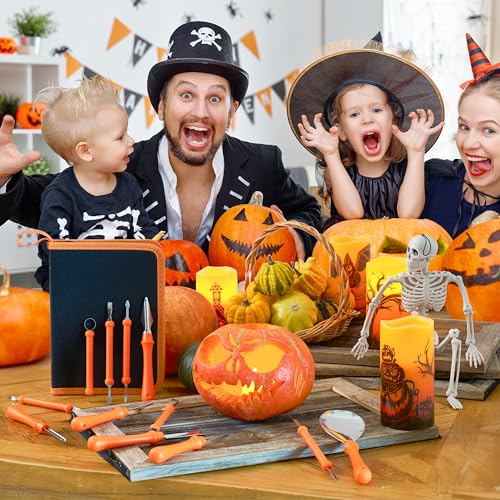 Halloween Pumpkin Carving Kit - Classic Set with 12 Stainless Steel Tools & Carrying Bag