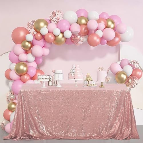 60x120 Inch Rose Gold Sequin Tablecloth - Rectangular Glitter Party Decor with Variation Rose Gold / 4.7x2.4 Inches