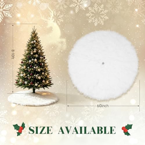 White Faux Fur Christmas Tree Skirt 60 Inch Luxury Velvet Holiday Decor - Variation: White-Faux Fur / 60IN