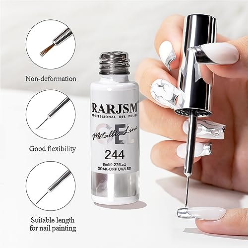 Metallic Silver Nail Art Gel Liner with Thin Brush - Mirror Chrome Effect 8ml