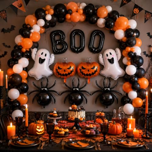 Halloween Foil Balloons Set - Ghost, Pumpkin, Spider, Boo Letters - 10 pcs
