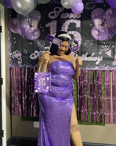 16 Pack Purple Party Favor Bags for Sweet 16 Birthday Decorations Girl - Goody & Treat Bags