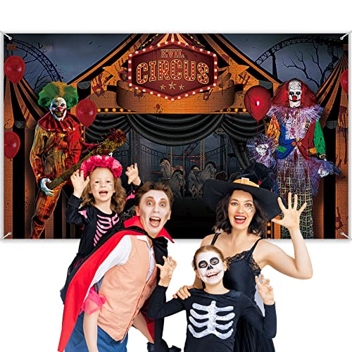 Halloween Evil Circus Photo Backdrop - Large Fabric Haunted Scene