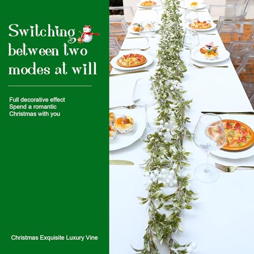 Joyhalo 2-Pack Battery-Operated Christmas Garland with Lights & White Berries – 5.9Ft