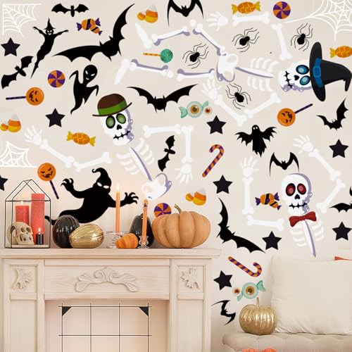 Halloween Skeleton Window Clings - White Skull Wall Decals for Haunted House Party