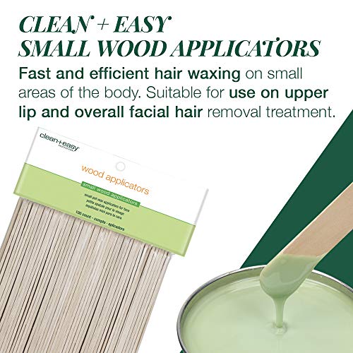Small Wooden Waxing Applicator Sticks - 100 Count for Face & Body - Clean + Easy