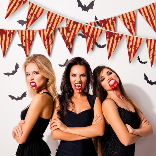 Halloween Red White Striped Pennant Banner - Circus Decor, 10m, 20 Flags - Variation 1