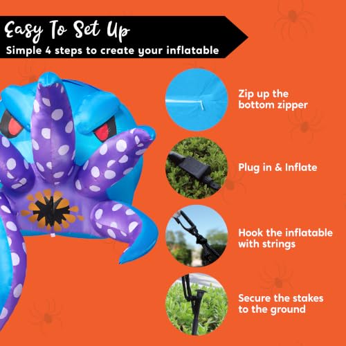 5 FT Halloween Inflatable Octopus Car Decoration with LED Lights - Trunk or Treat Outdoor Decor