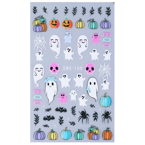 Halloween Nail Stickers - Cute Ghost Spider Pumpkin Bat Skull 3D Decals for DIY Manicure