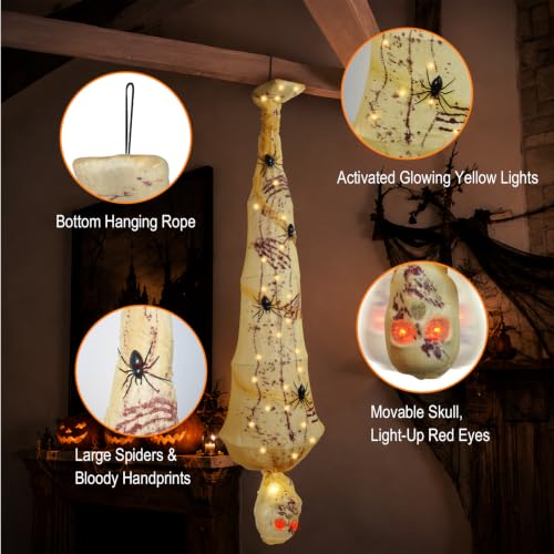 Halloween Animatronic Hanging Corpse Decoration with Lights & Sound - Indoor Outdoor Haunted House Prop