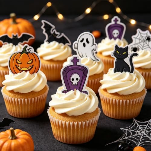 72PCS Edible Halloween Cupcake Toppers Wafer Paper Cake Decorations
